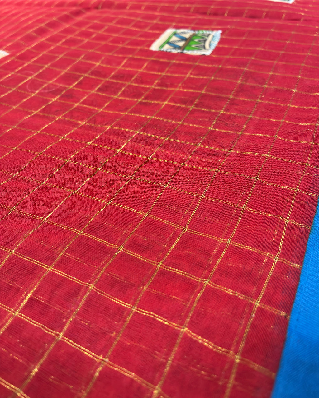 Red Handcrafted Madhubani Cut Saree