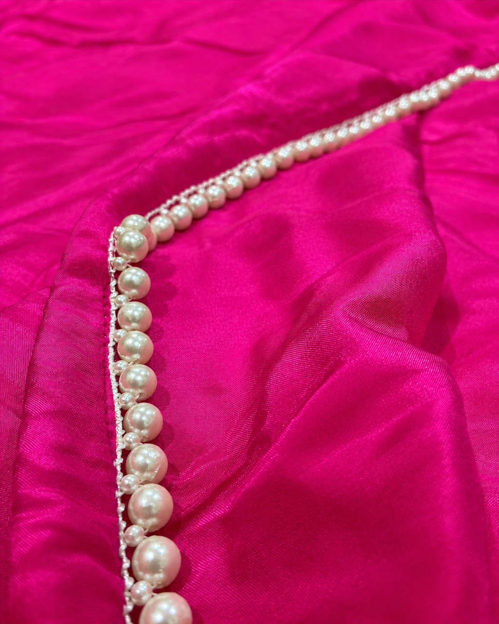 Bright Fuchsia Pearl Lace Saree