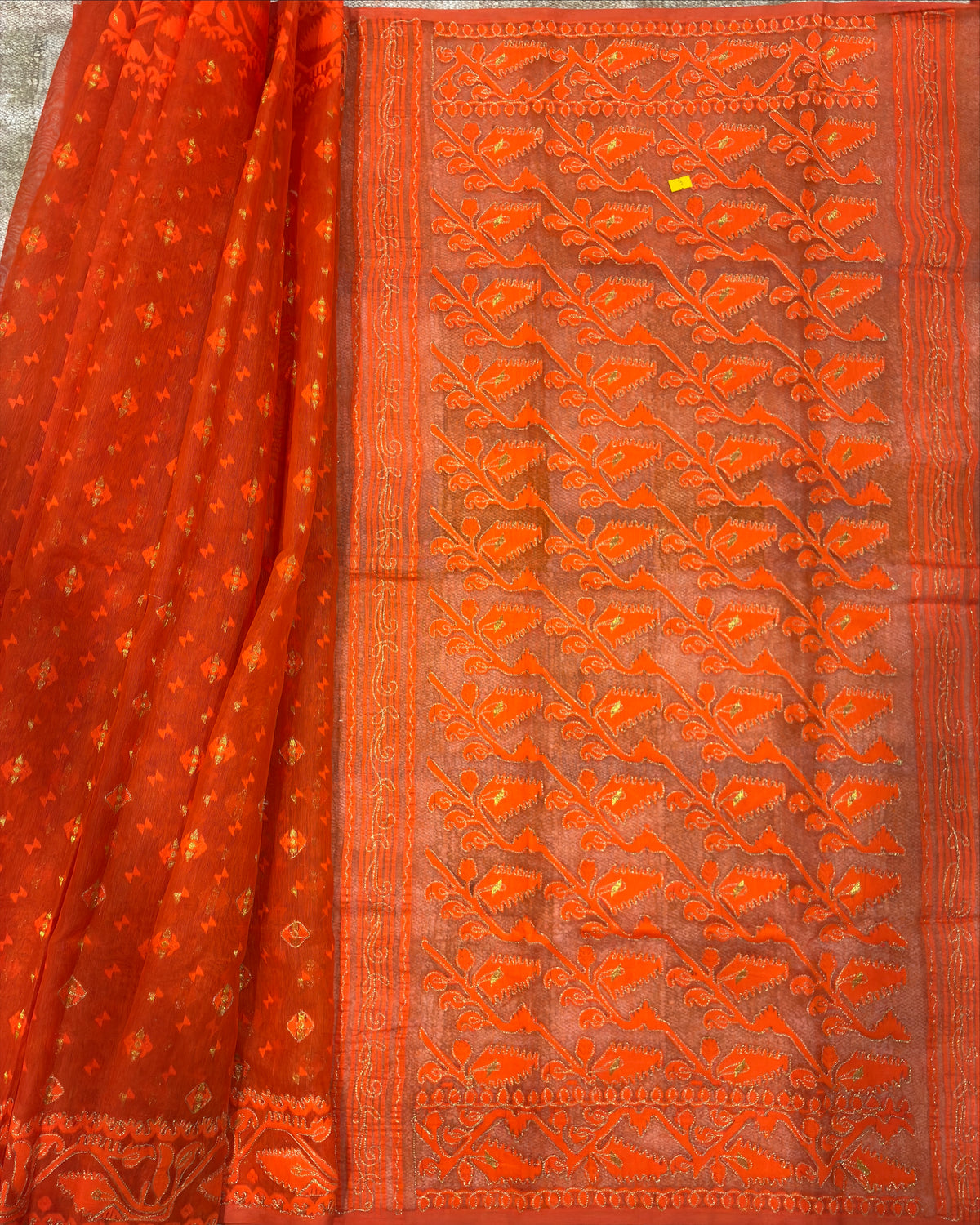 Orange Zari Jamdani Saree