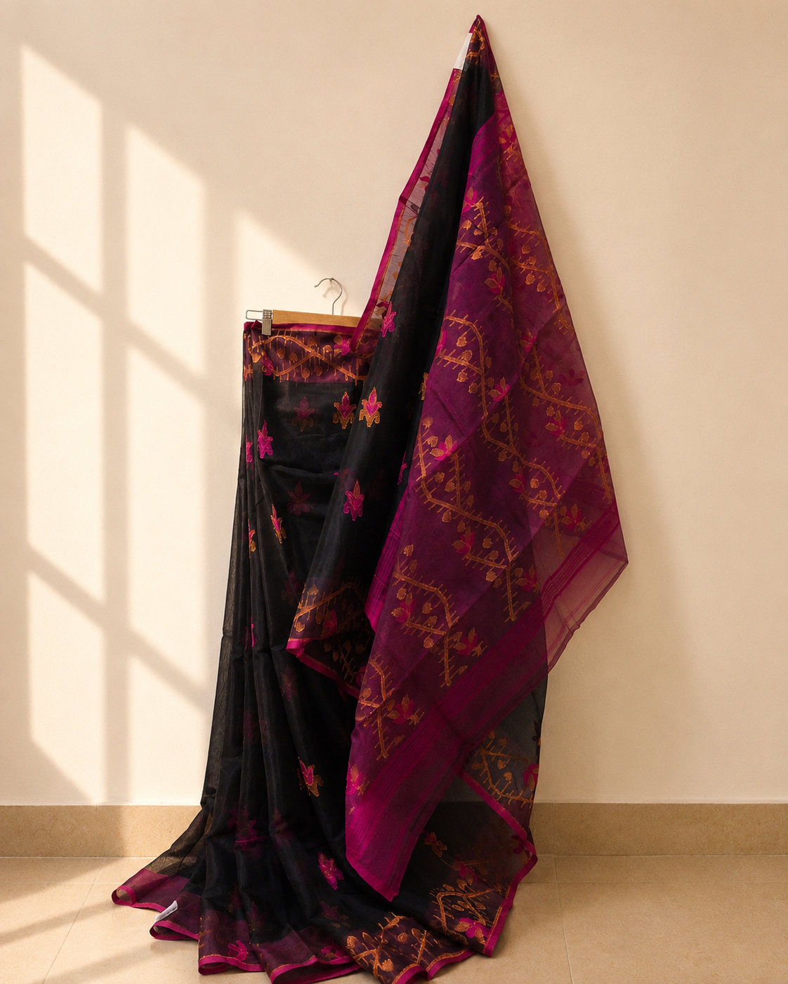 Resham Cotton Jamdani with Megenta Accent