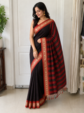 Black Gadwal Cotton Saree with Red Boarder