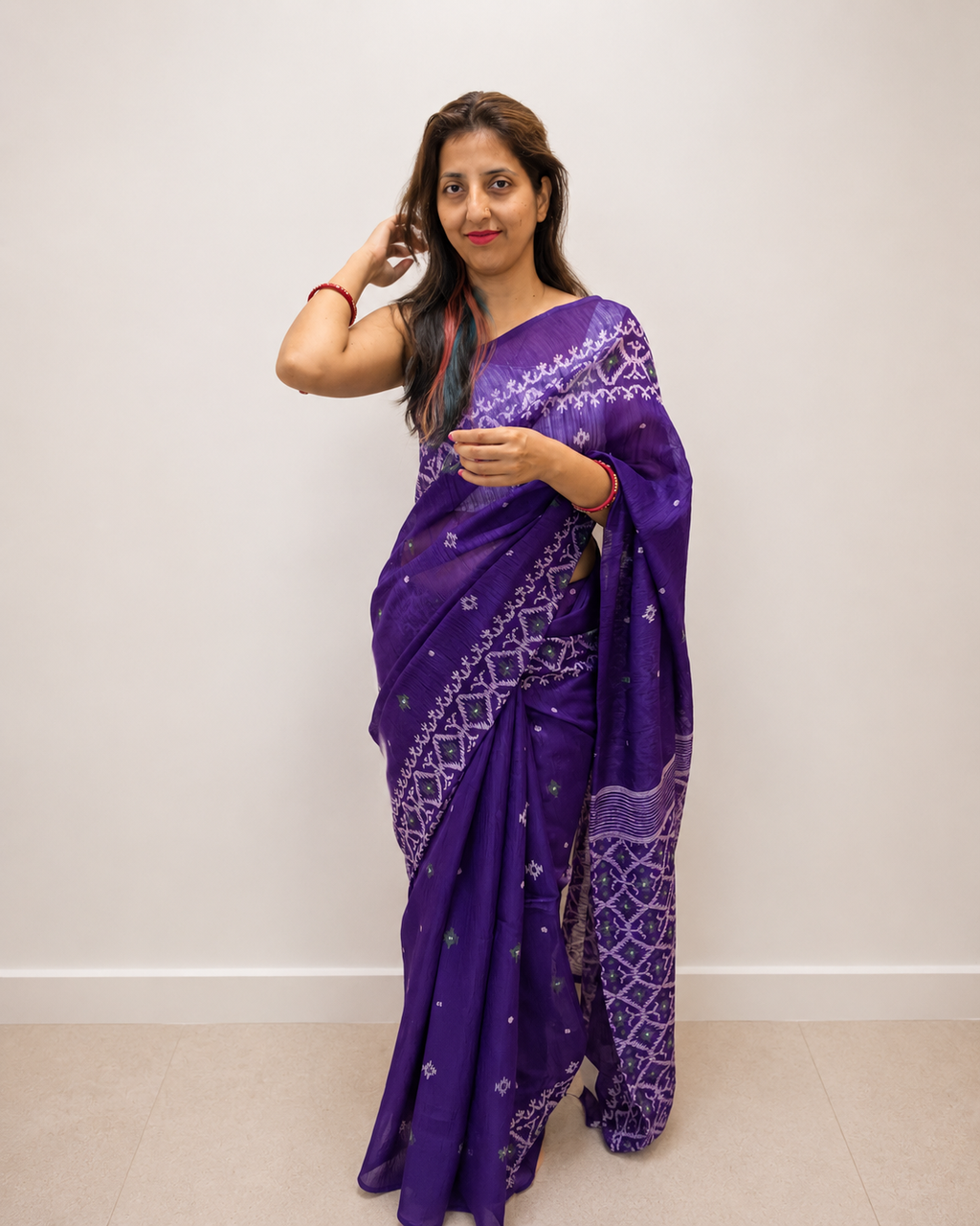 Deep Purple Matka Silk Jamdani Saree
