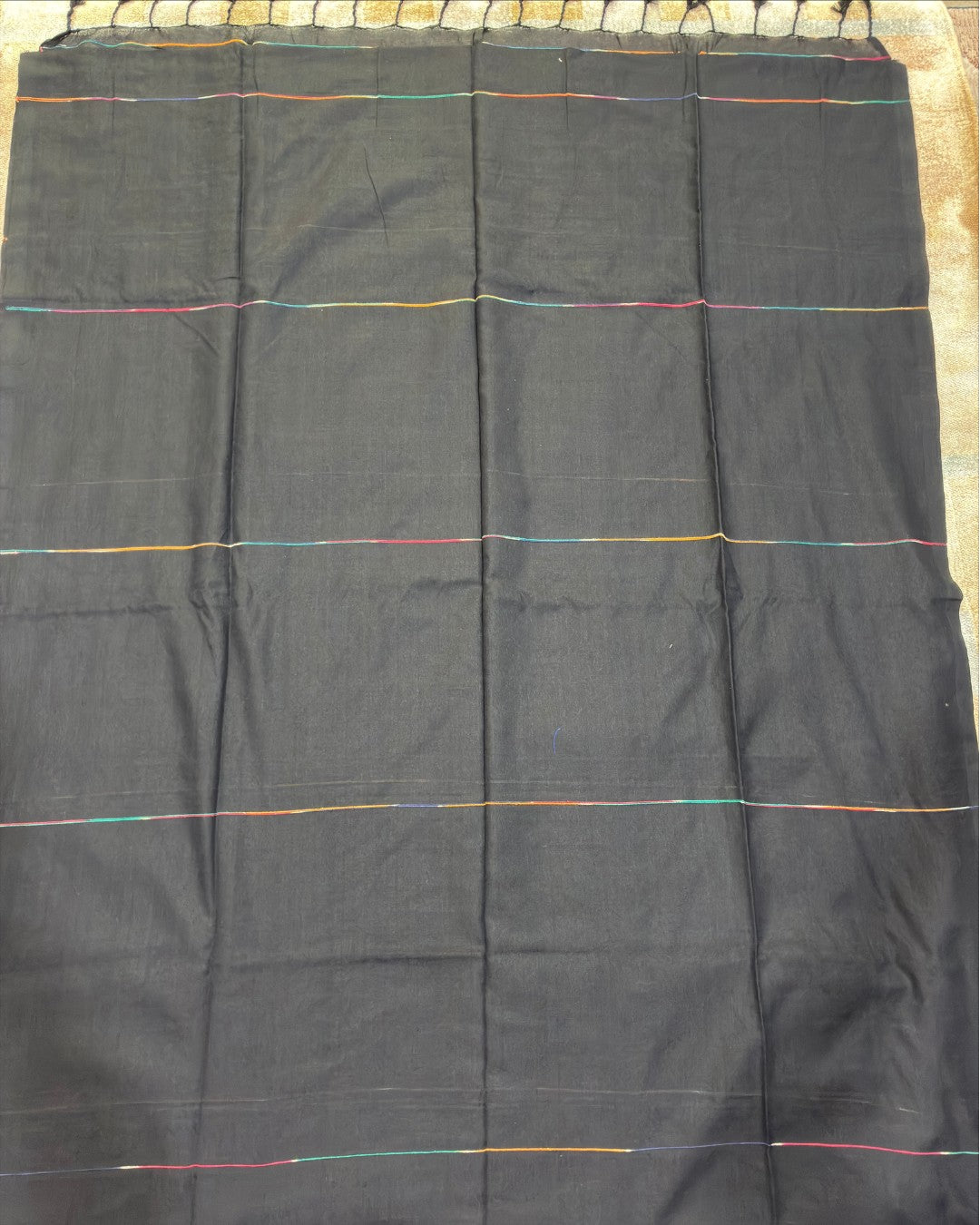 Black Khadi with Multicolour Stripes