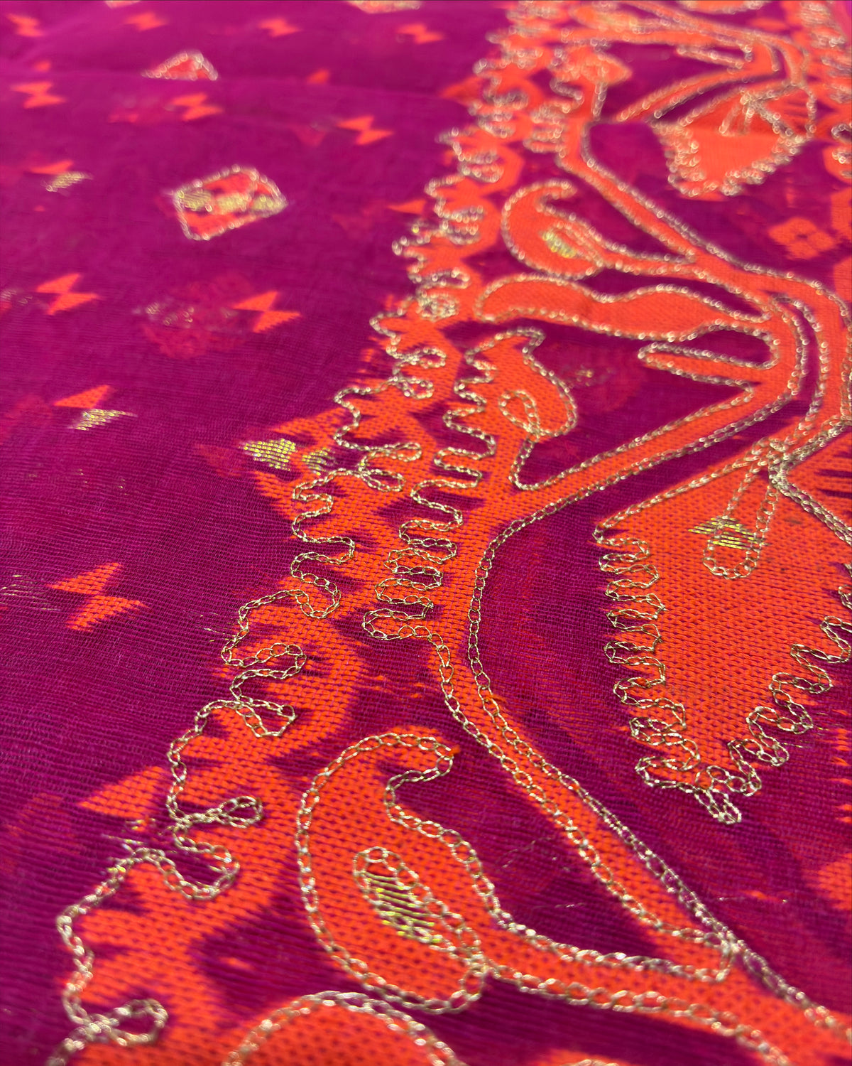 Magenta Orange Zari Jamdani Saree
