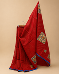 Red Handcrafted Madhubani Cut Saree