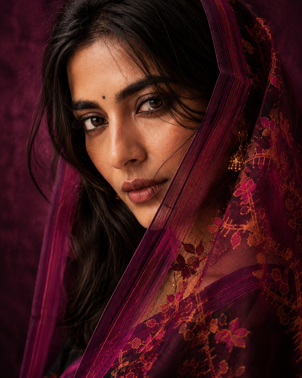 Black Resham Cotton Jamdani Saree with Magenta Accents