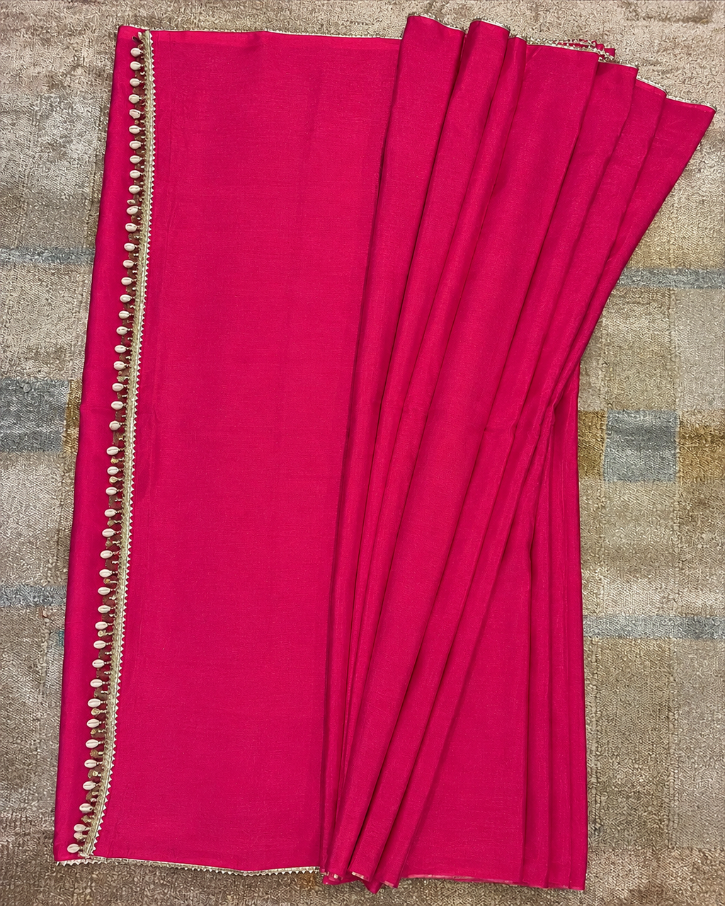 Bright Fuchsia Saree with Gotta & Cowrie Shell Lace