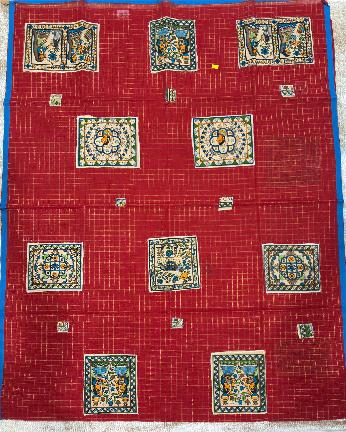 Red Handcrafted Madhubani Cut Saree