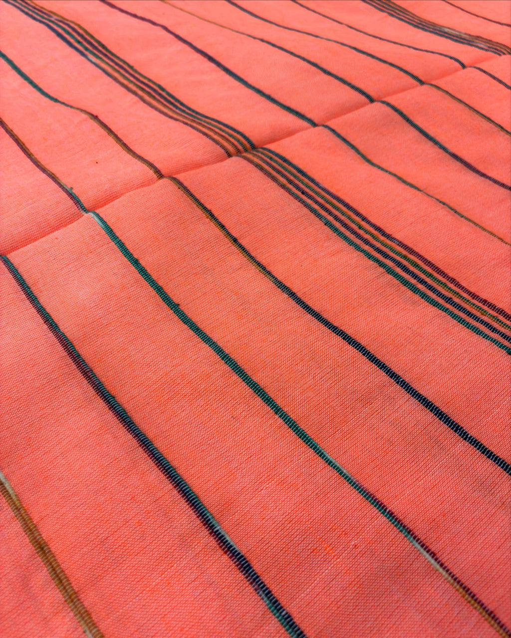 Salmon Pink Khadi Saree with Multicolour Stripes
