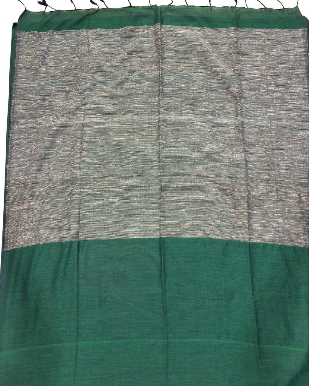 Bottle Green Katia Ghicha Khadi Saree with Antique Bronze-Gold Pallu