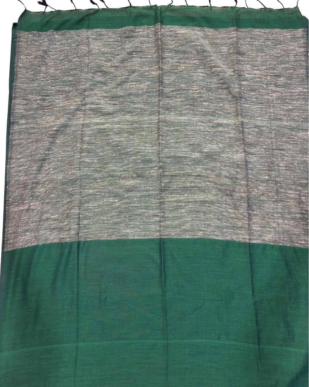 Bottle Green Katia Ghicha Khadi Saree with Antique Bronze-Gold Pallu