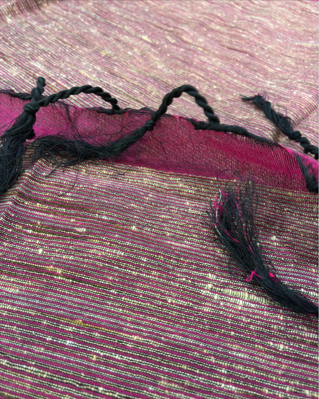 Wine Magenta Katia Ghicha Saree with Antique Bronze-Gold Pallu
