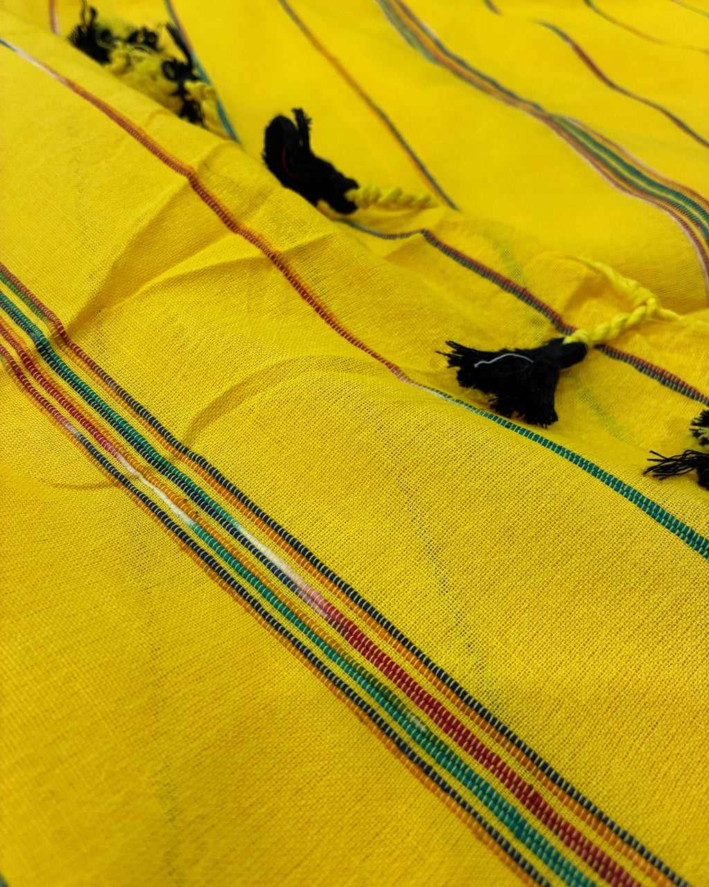 Yellow Khadi with Colourful Stripes
