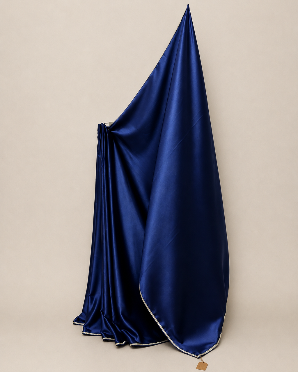 Navy Blue Satin Saree with Silver Lace