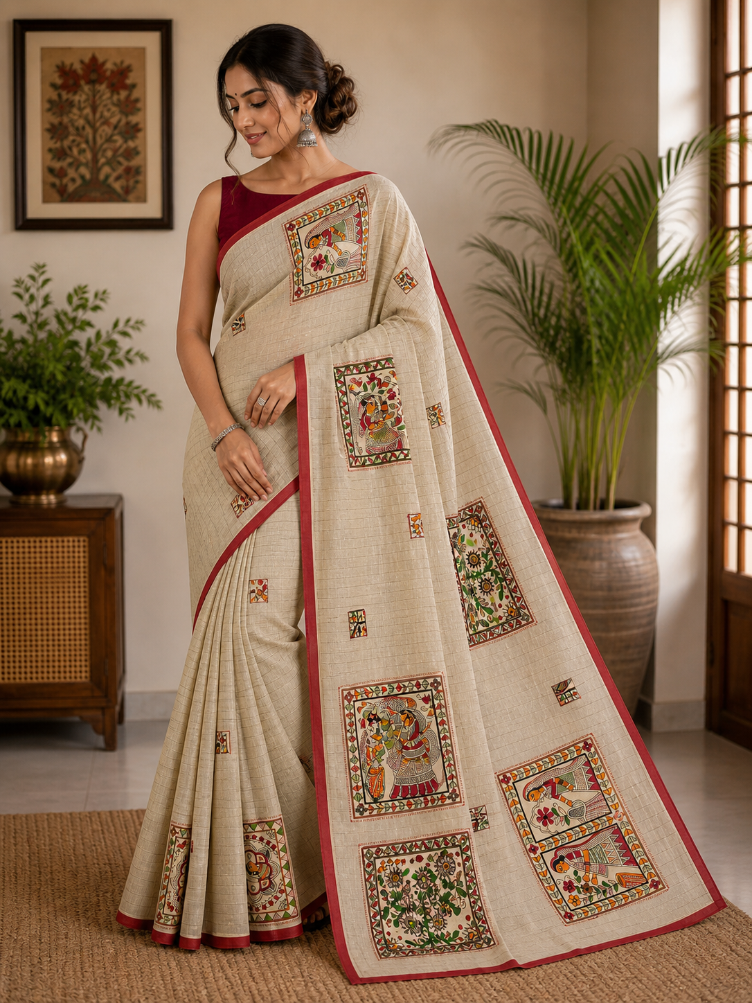 Handcrafted Madhubani Cut Saree