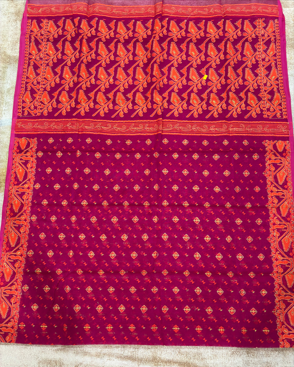Magenta Orange Zari Jamdani Saree