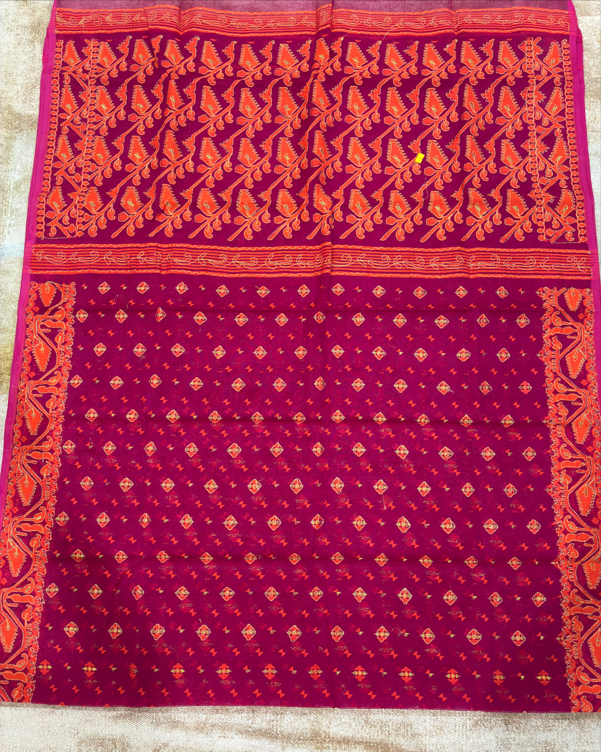 Magenta Orange Zari Jamdani Saree
