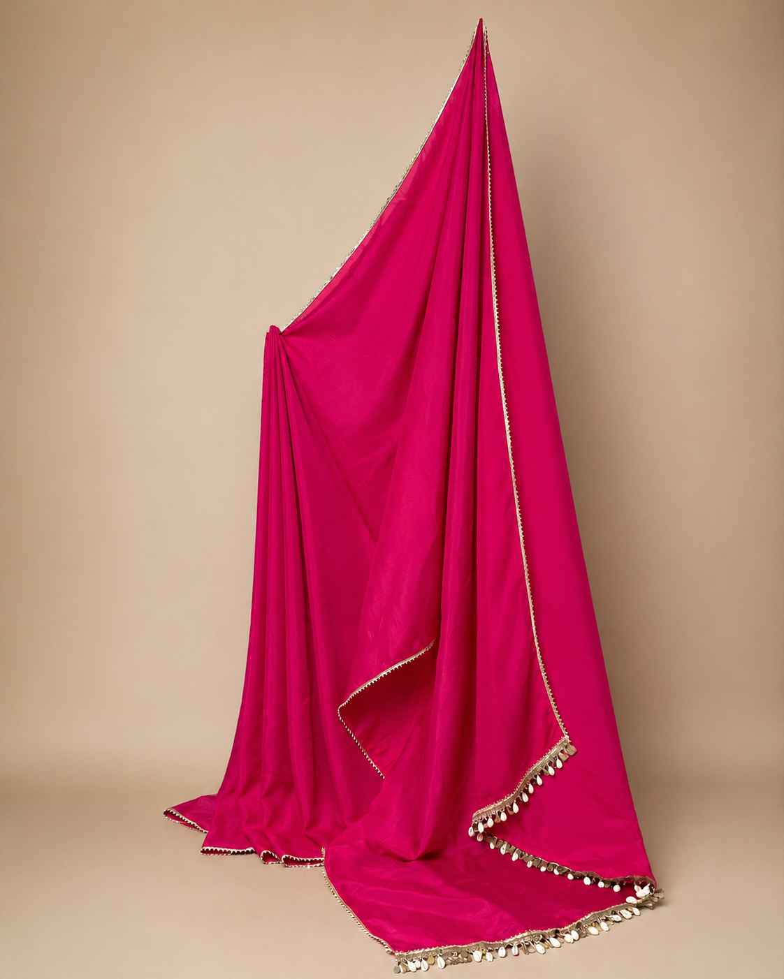 Bright Fuchsia Saree with Gotta & Cowrie Shell Lace