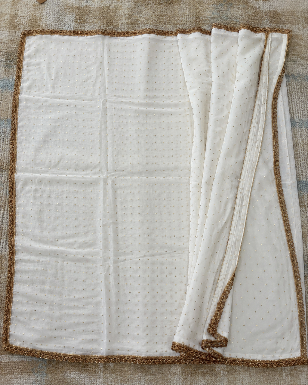 Golden Butti Chiffon Saree with Golden Lace