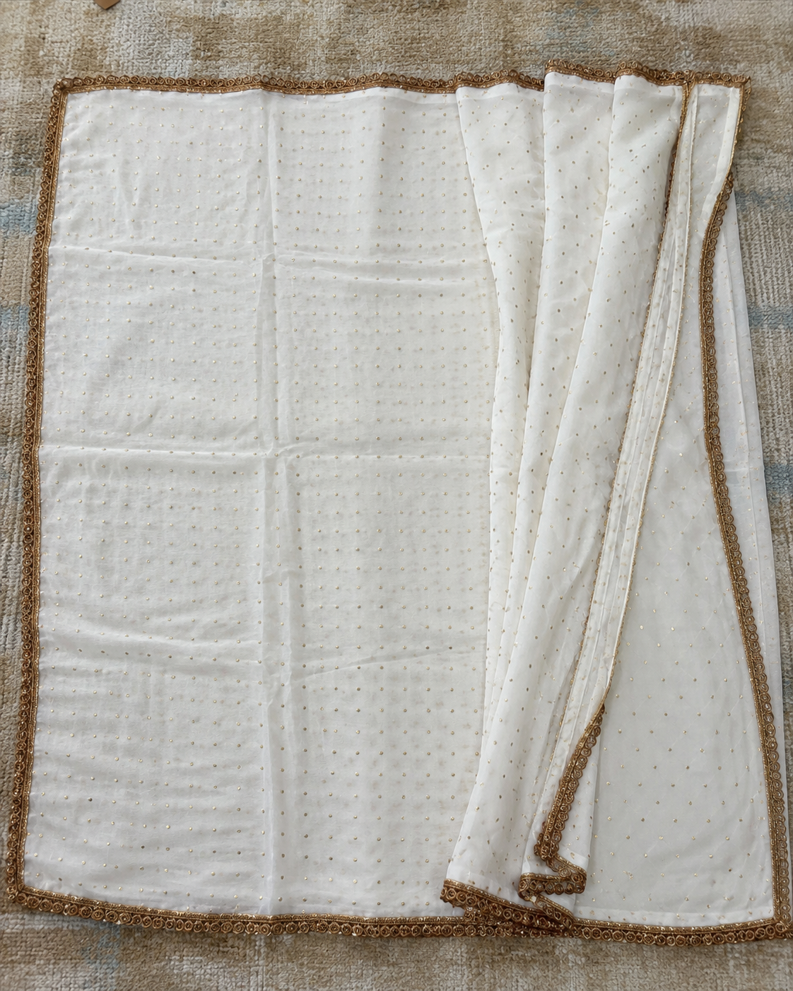 Golden Butti Chiffon Saree with Golden Lace