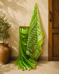 Lime Green Jamdani Cotton Butta Saree