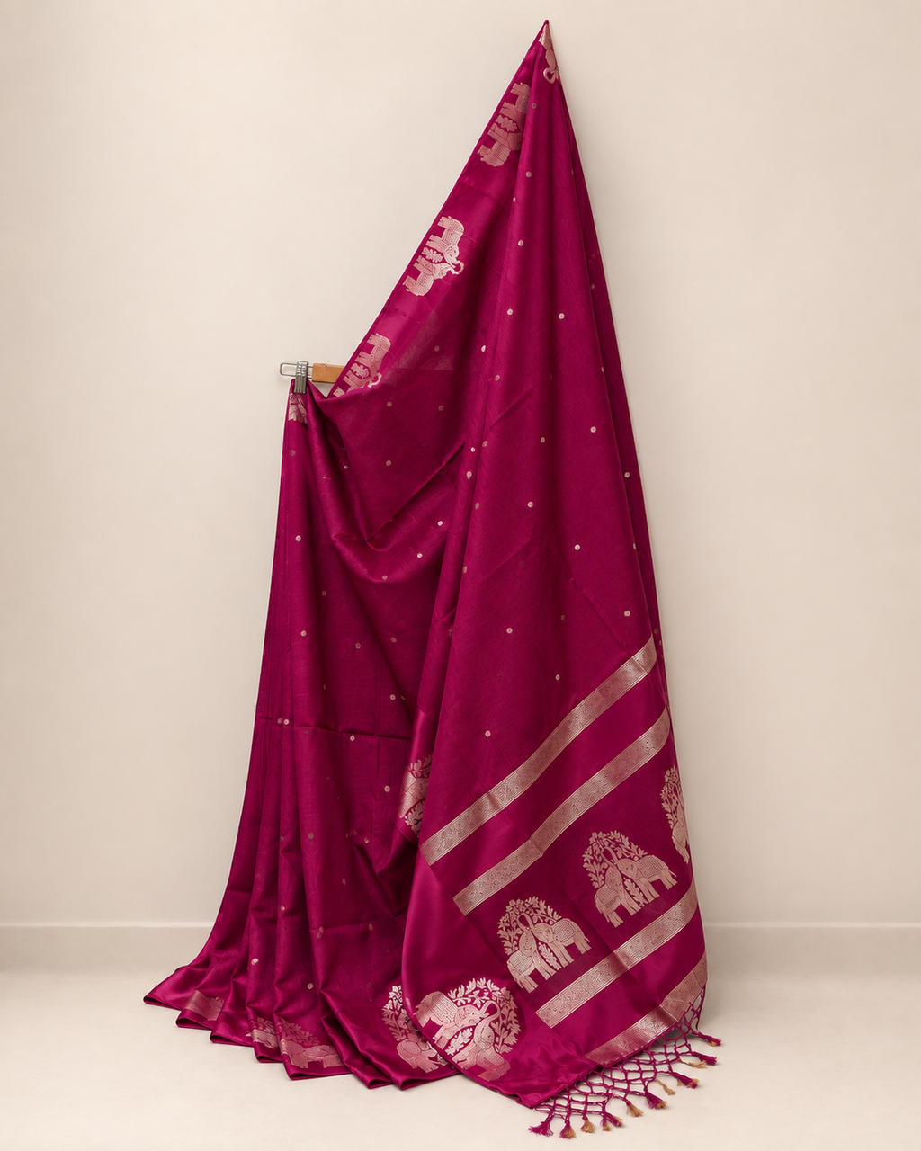 Elephant Boarder Magenta Silk Saree