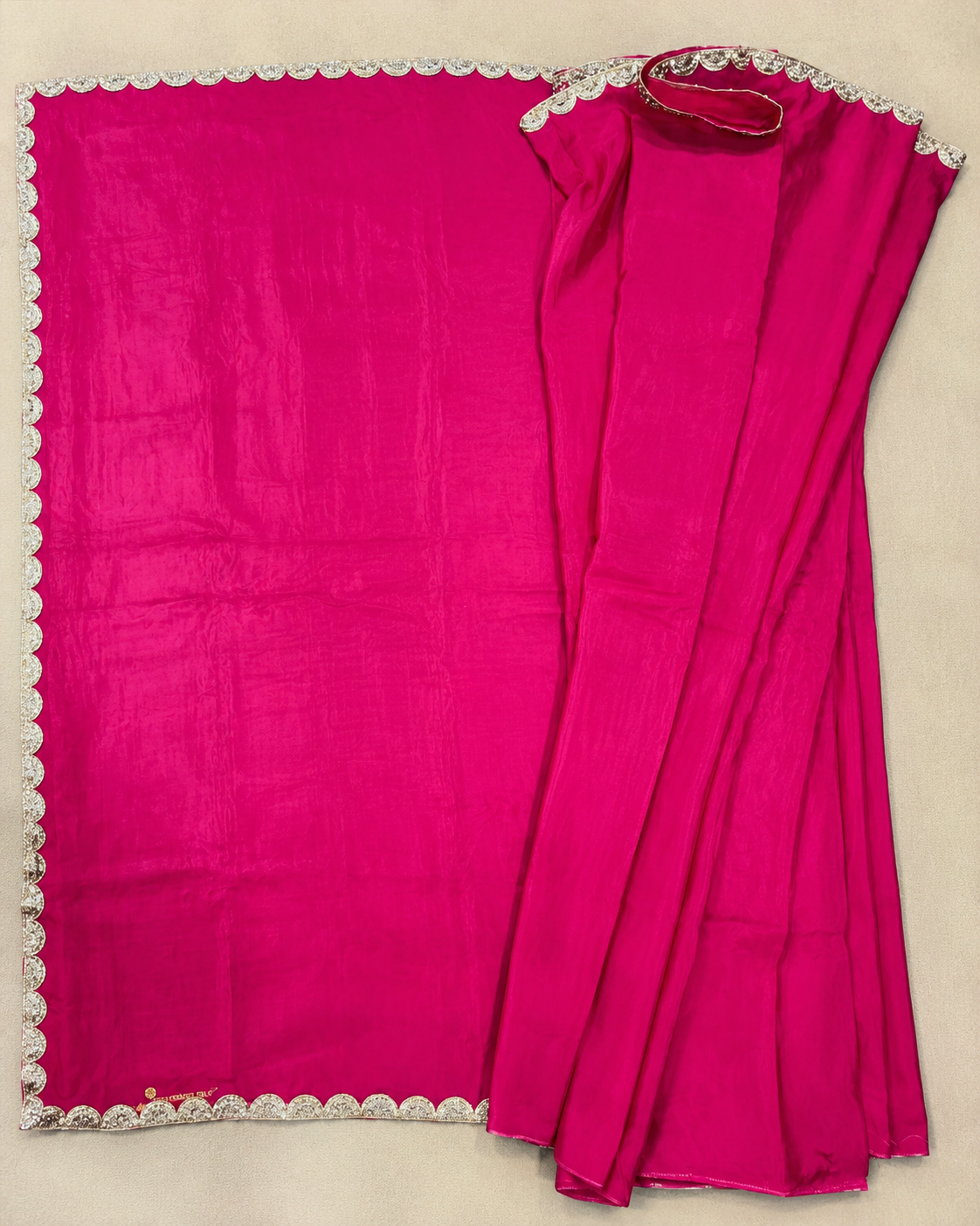 Magenta Saree with Pearl & Stone Lace