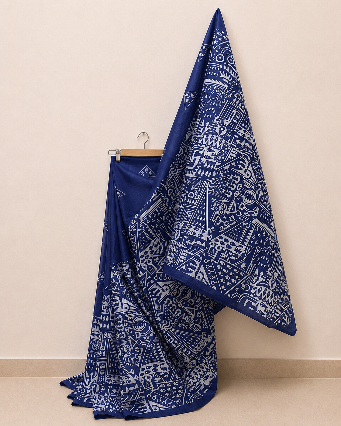 Indigo Cotton Saree with White Prints