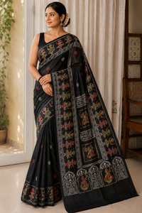 Black Tussar Silk Saree