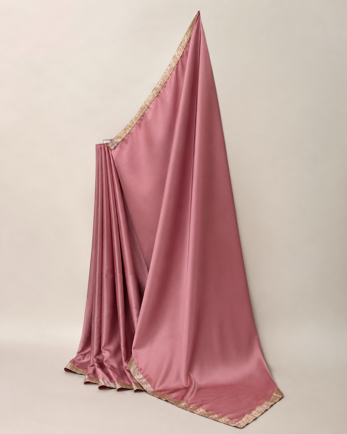 Dusty Rose Satin Saree with Broad Lace