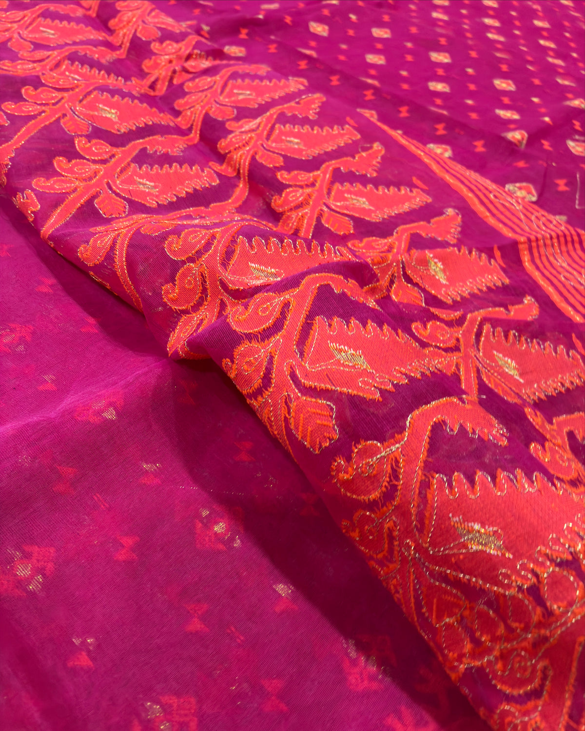 Magenta Orange Zari Jamdani Saree