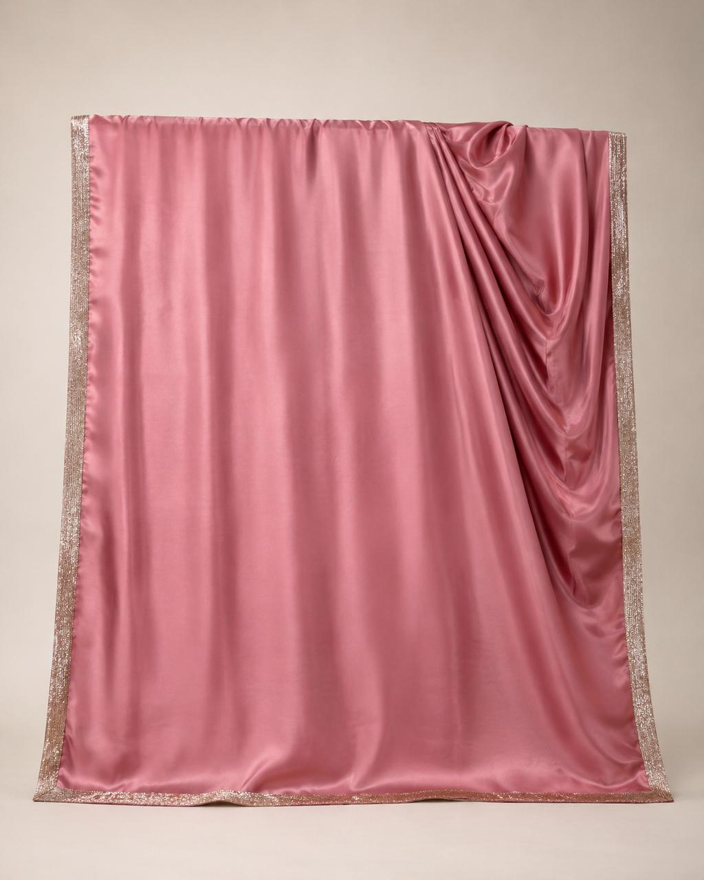 Dusty Rose Satin Saree with Broad Lace