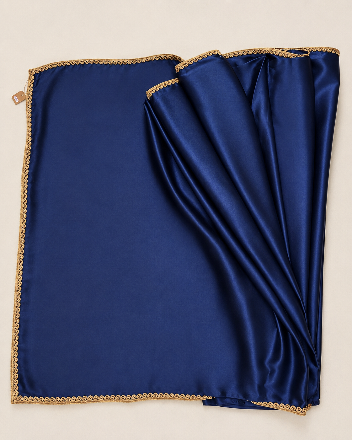 Dark Blue Satin Saree with Golden Lace