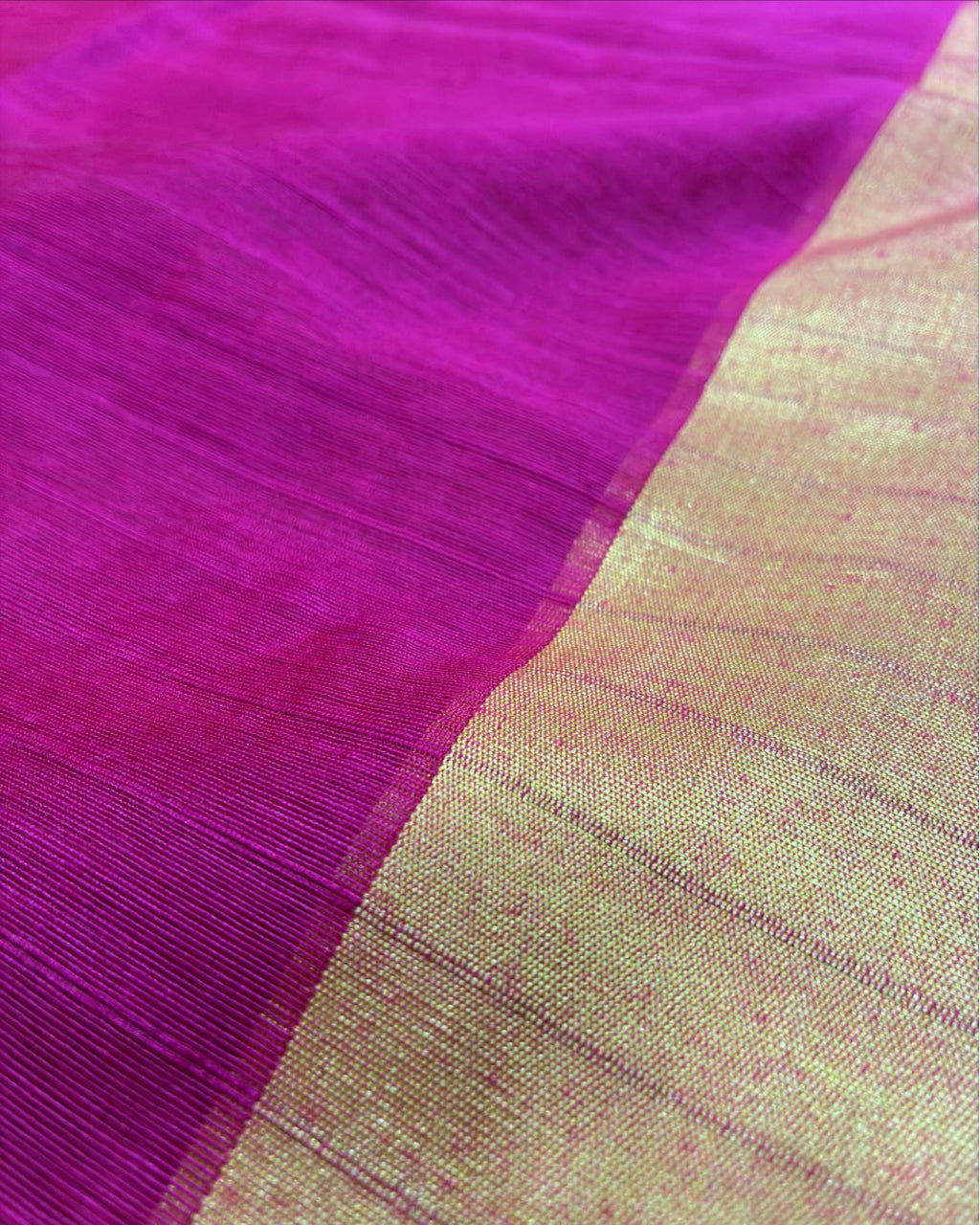Rani Pink Dola Saree with Yellow Border