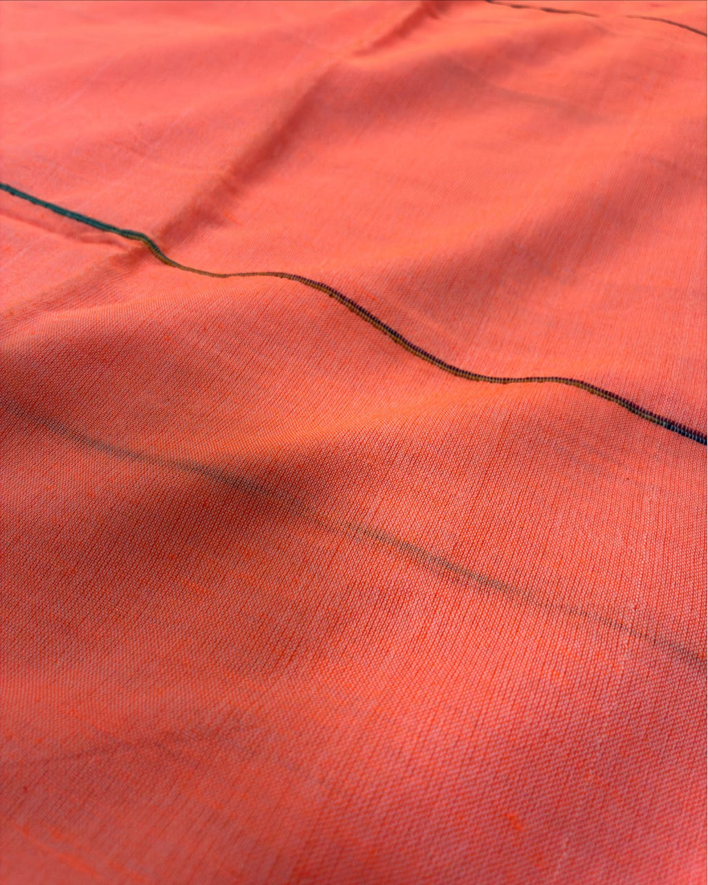 Salmon Pink Khadi Saree with Multicolour Stripes