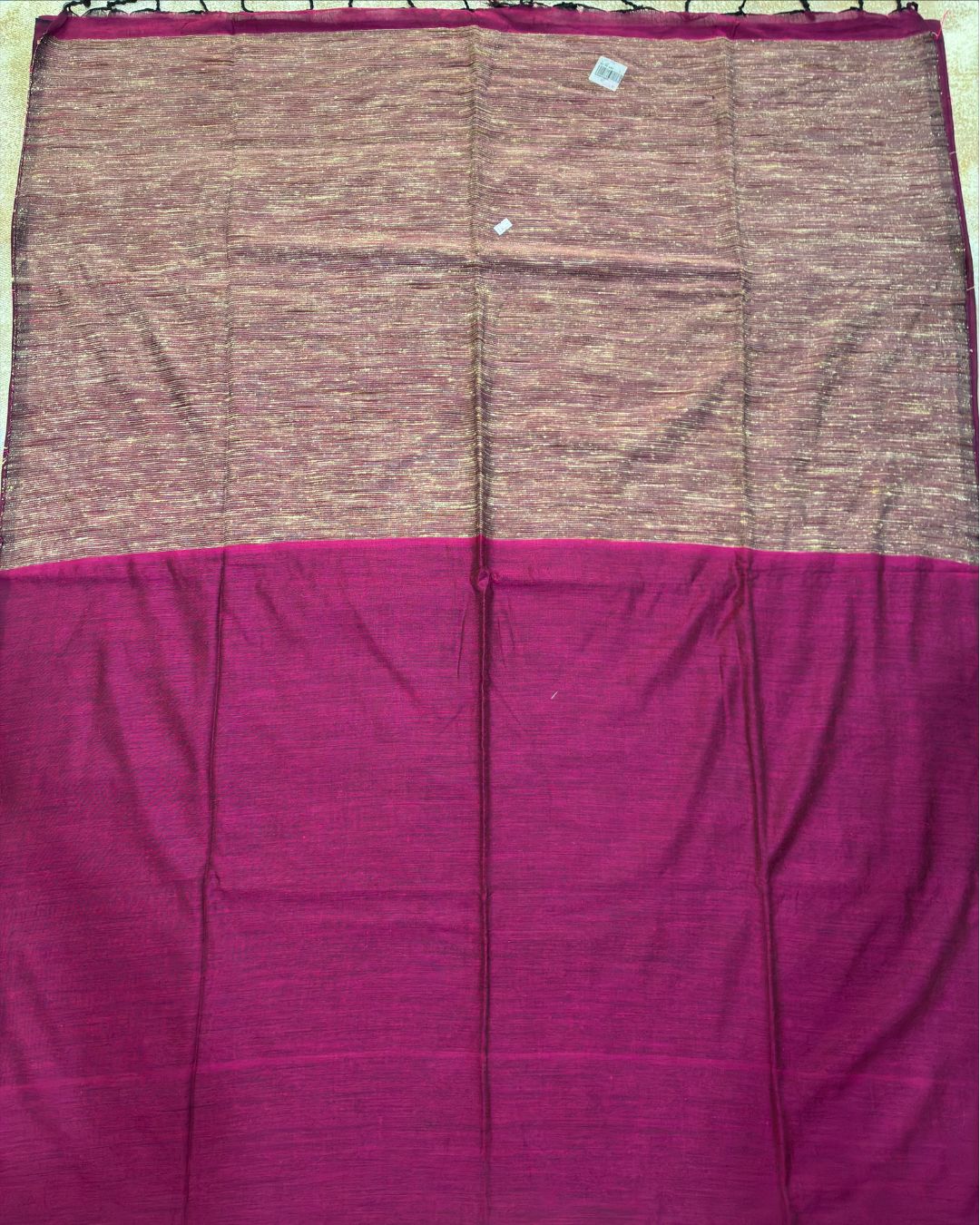 Wine Magenta Katia Ghicha Saree with Antique Bronze-Gold Pallu
