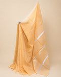 Linen Cotton Temple Work Saree — Peach Beige