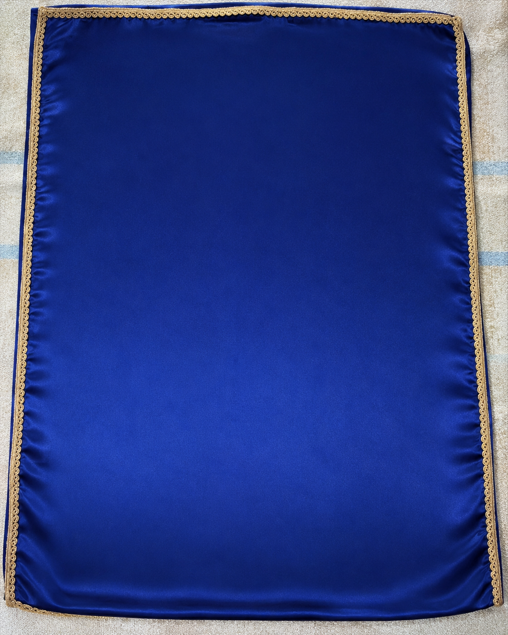Dark Blue Satin Saree with Golden Lace