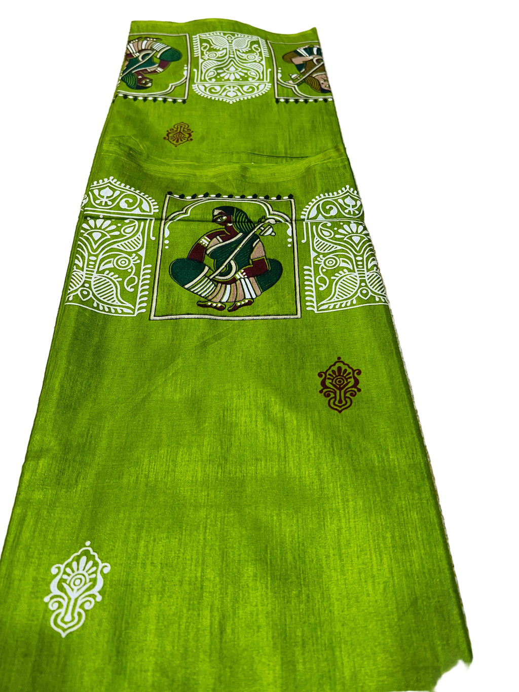 Mehendi Tussar Silk Saree with Folk Art Motifs