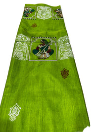 Mehendi Tussar Silk Saree with Folk Art Motifs