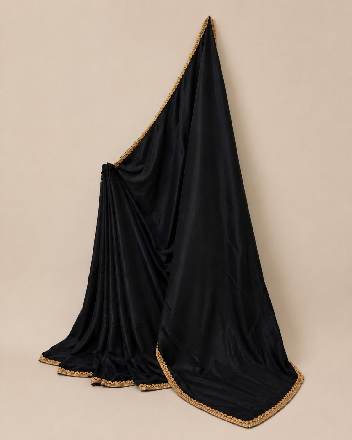 Classic Black Crepe Saree with Gold Zari Border