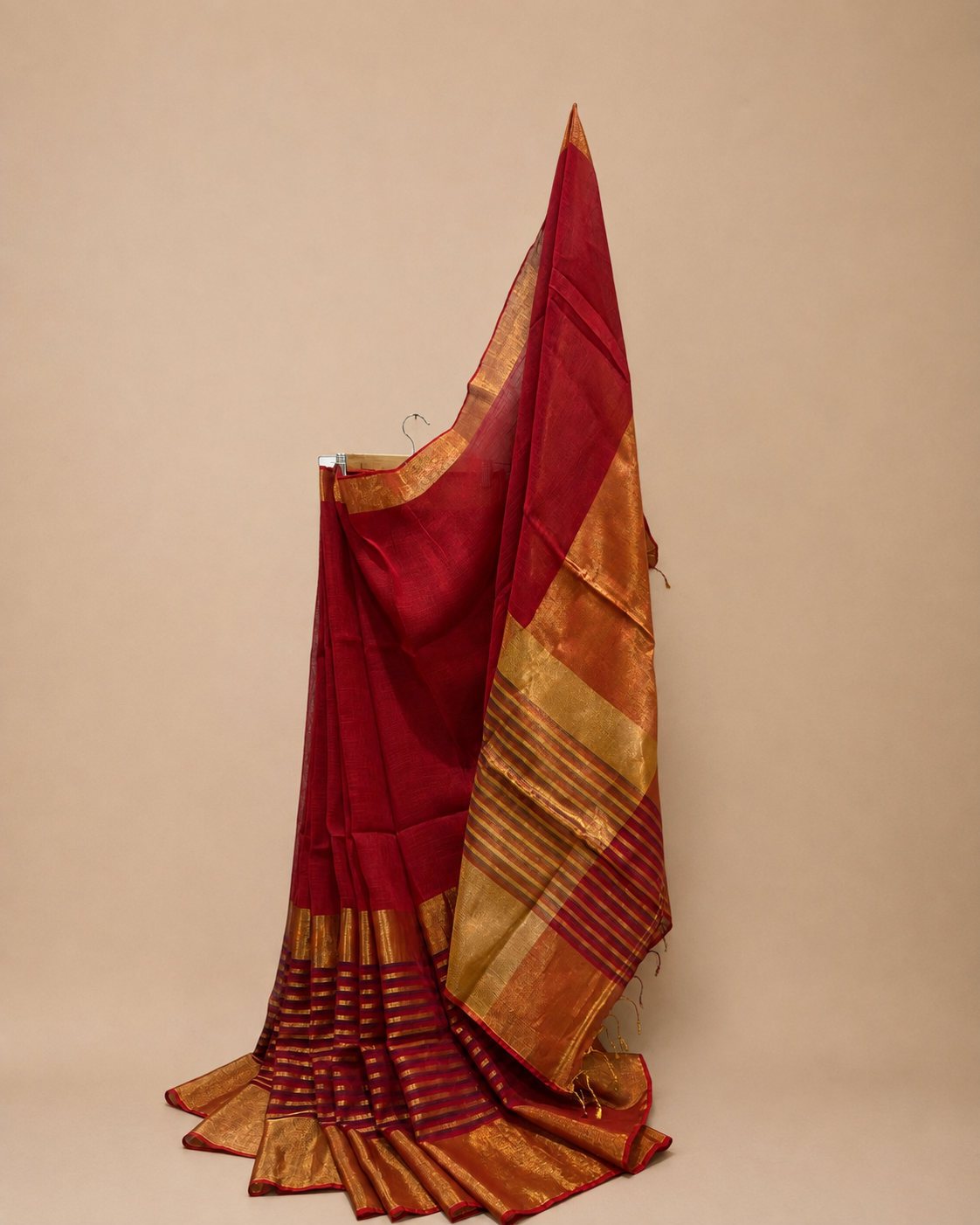Red Gold Linen Tissue Saree