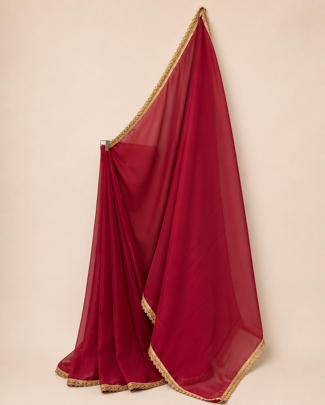 Maroon Georgette Saree with Golden Border