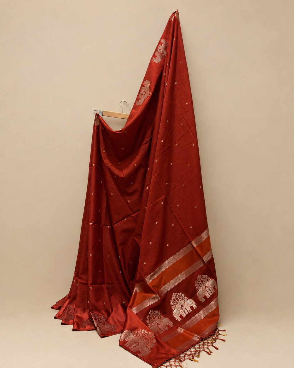 Elephant Border Terracotta Orange Silk Saree