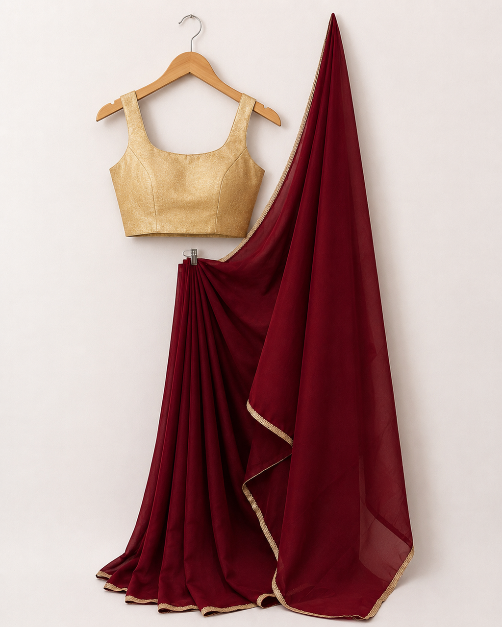Maroon Georgette Saree with Rose Gold Border