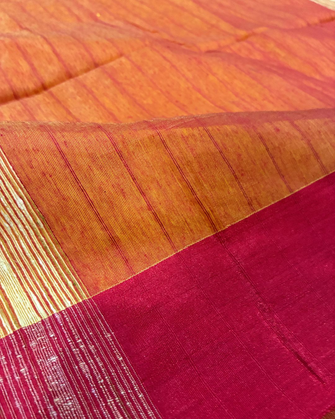 Red Dola Saree with Yellow Pallu & Tassels