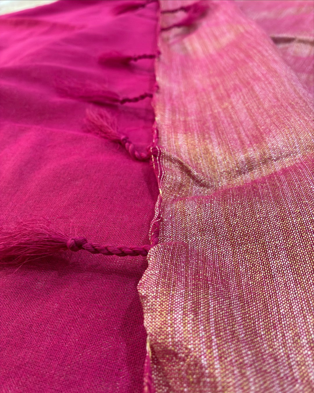 Rani Pink Khadi Saree with Metallic Rose Pallu