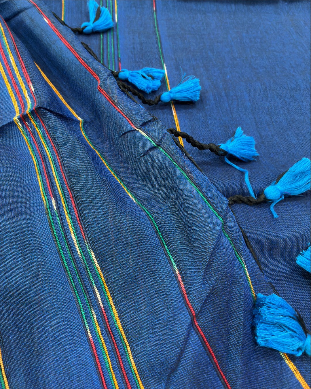 Blue Khadi with Multicolour Stripes