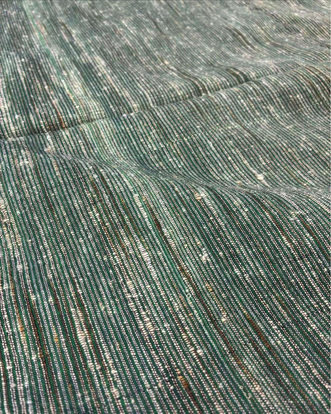 Bottle Green Katia Ghicha Khadi Saree with Antique Bronze-Gold Pallu
