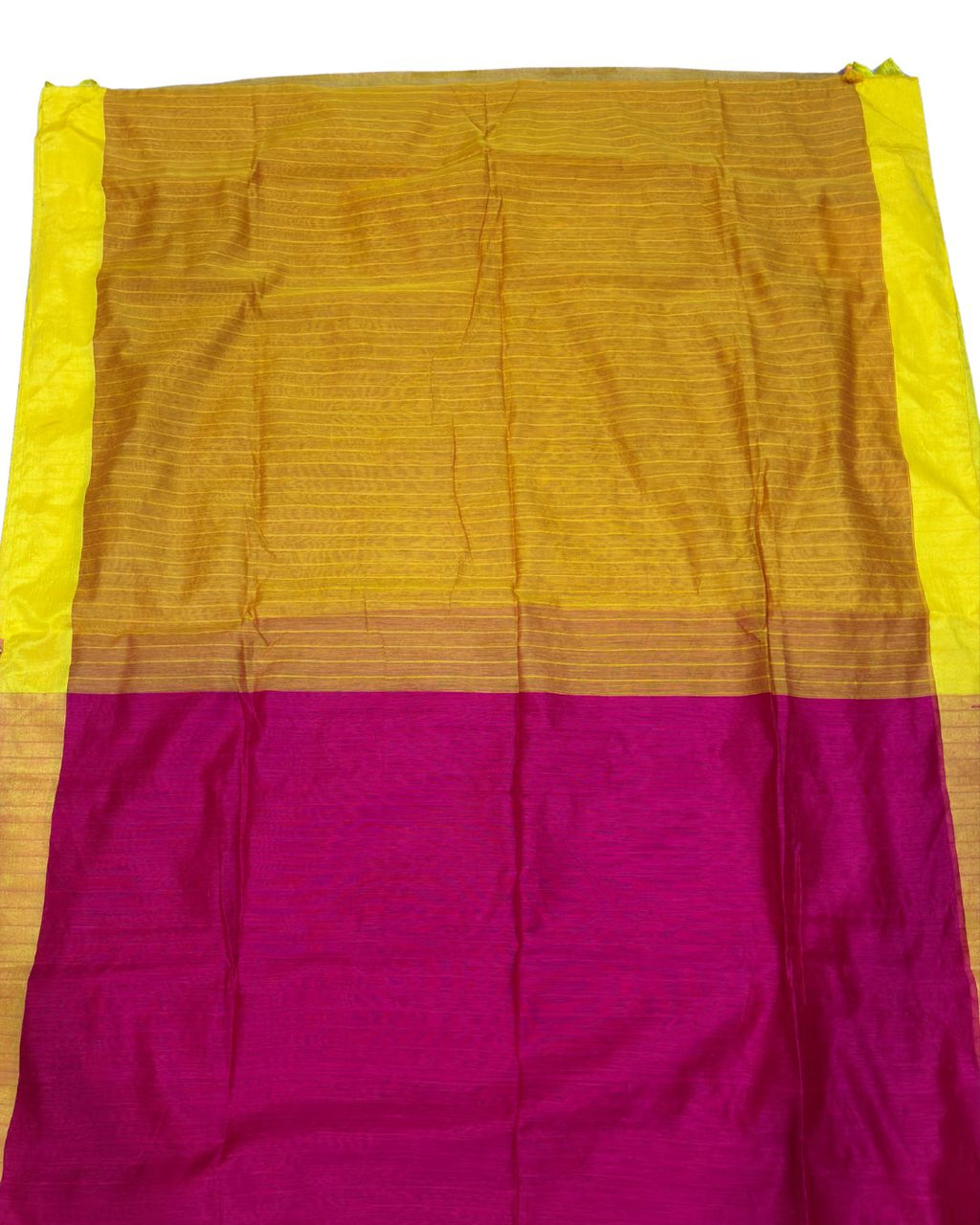 Rani Pink Dola Saree with Yellow Border